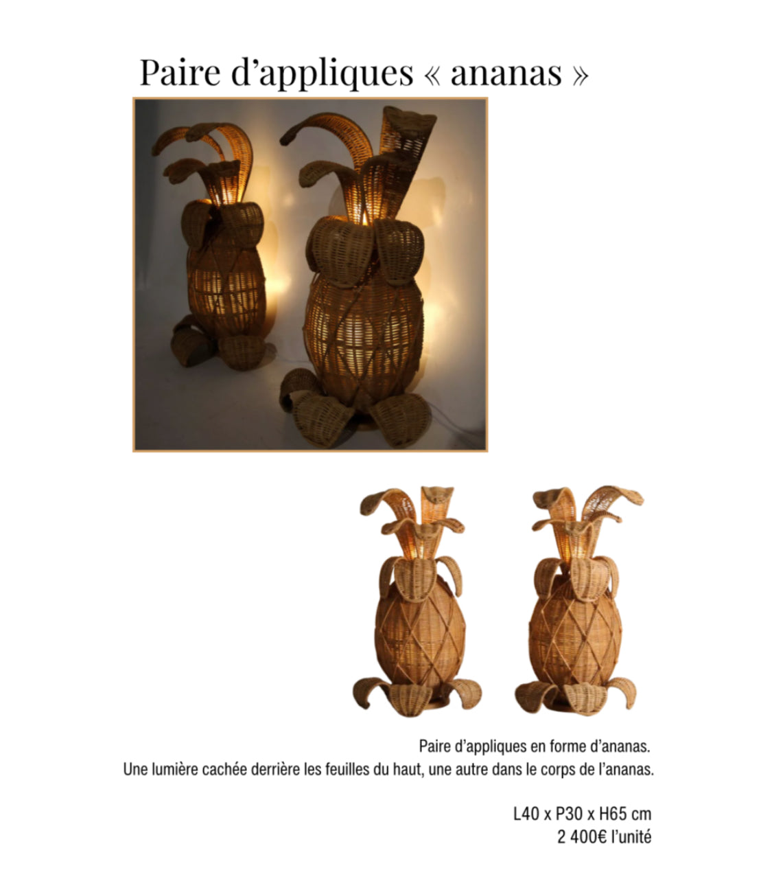 Paire d'appliques "ananas" Galerie Gérard G